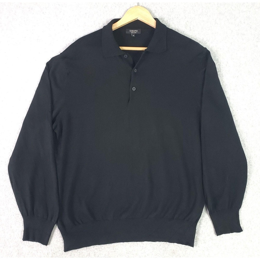 Toscano Sweater Mens Medium Black Collared Polo Knit Pullover Made In Italy‎